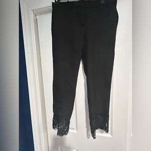 Ann Taylor Black Cropped Ankle Pants with Lace Trim Size 10